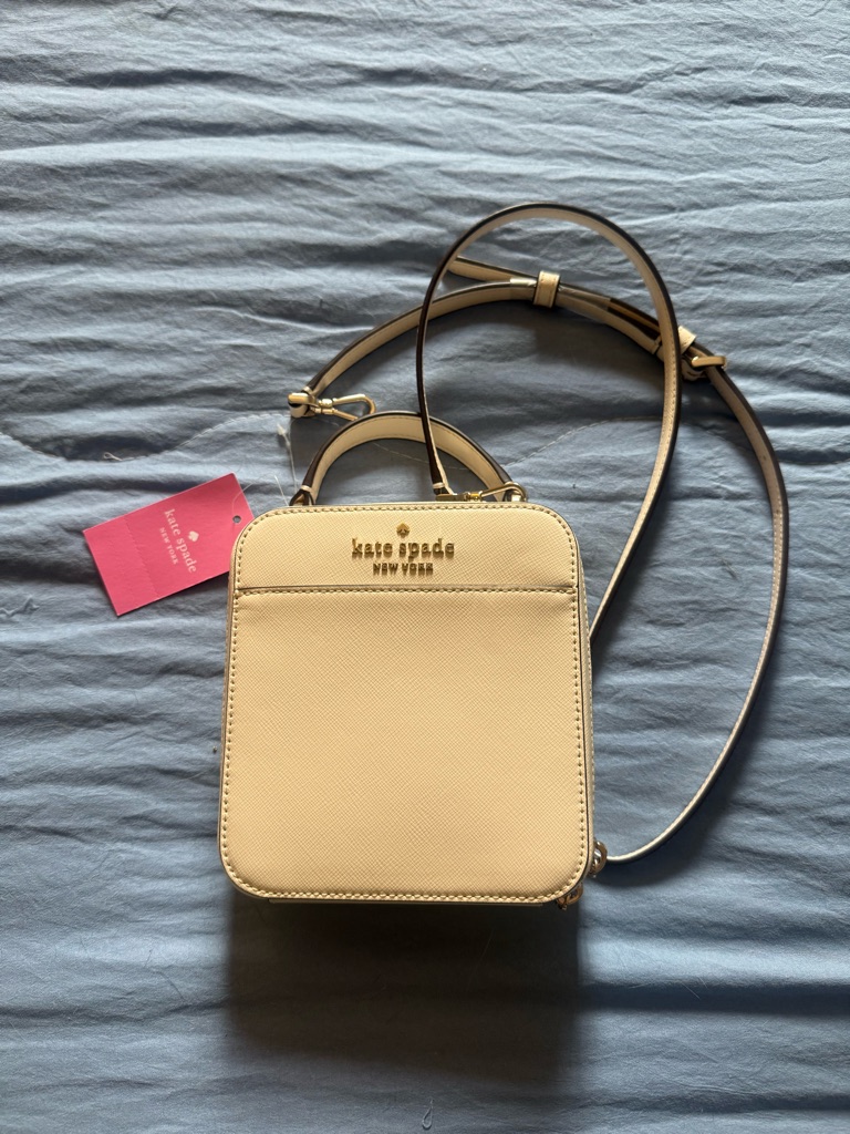 Kate Spade Cream Mini Crossbody With Gold Logo